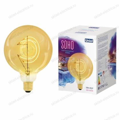 LED-SF02-5W/SOHO/E27/CW GOLDEN GLS77GO Лампа светодиодная SOHO. Золотистая колба. Филамент в форме месяца. Картон. ТМ Uniel