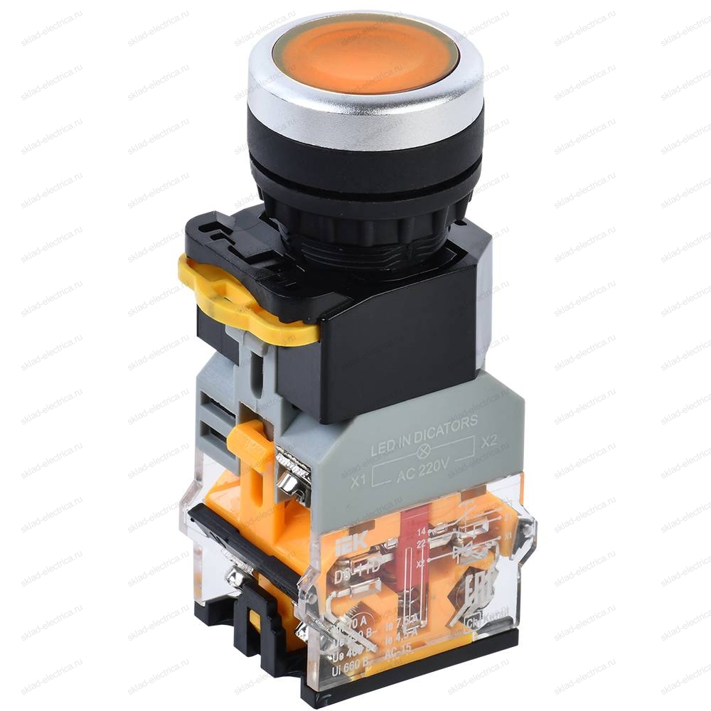 Кнопка управления D8-11D d=22мм 1з+1р с подсветкой желтая IEK