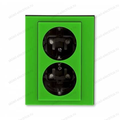 Розетка 2-ая электрическая с заземлением с защитными шторками, цвет Зеленый/Дымчатый черный, Levit