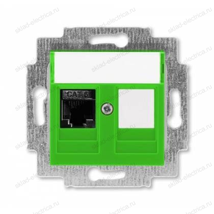 Розетка компьютерная 1-ая кат.6, RJ-45 (интернет), цвет Зеленый/Дымчатый черный, Levit