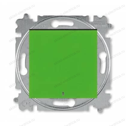 Выключатель 1-клавишный, проходной с подсветкой (с двух мест), цвет Зеленый/Дымчатый черный, Levit