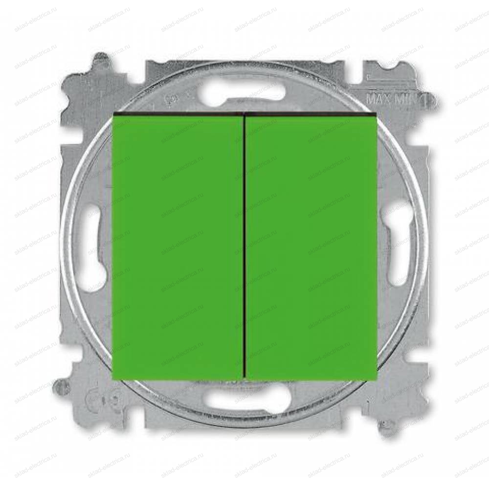 Выключатель 2-клавишный проходной (с двух мест), цвет Зеленый/Дымчатый черный, Levit