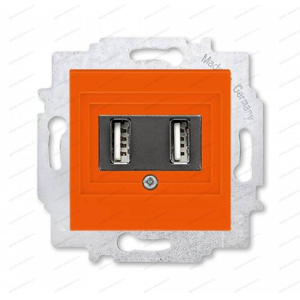 Розетка USB 2-ая (для подзарядки), цвет Оранжевый/Дымчатый черный, Levit