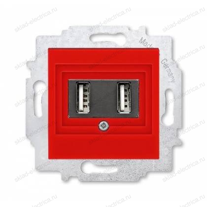 Розетка USB 2-ая (для подзарядки), цвет Красный/Дымчатый черный, Levit