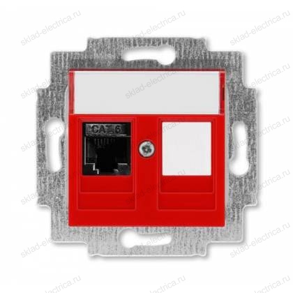 Розетка компьютерная 1-ая кат.6, RJ-45 (интернет), цвет Красный/Дымчатый черный, Levit