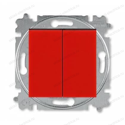 Выключатель 2-клавишный проходной (с двух мест), цвет Красный/Дымчатый черный, Levit