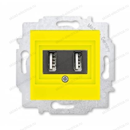 Розетка USB 2-ая (для подзарядки), цвет Желтый/Дымчатый черный, Levit