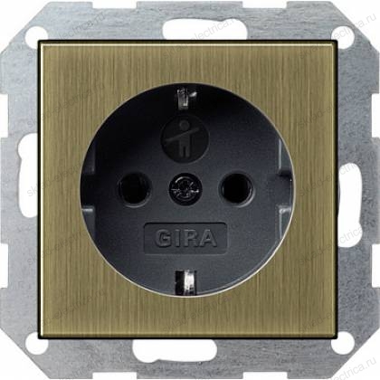 Розетка с/з,с затвором (shutter) и символом бронза/антрацит Gira S-55