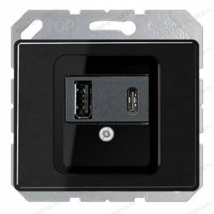 USB розетка для зарядки мобильных устройств тип А и USB тип С макс,3000 мА, черный