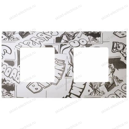 Накладка декоративная на рамку базовую 2 поста Simon 27 Play Extrem, комиксы бело-чёрный