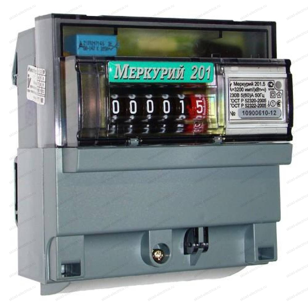 Счетчик электроэнергии Меркурий 201.5 5(60)А однофазный однотарифный на DIN-рейку (п)