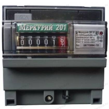Счетчик электроэнергии Меркурий 201,6 10(80)А однофазный однотарифный на DIN-рейку