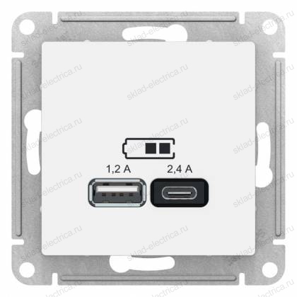 Розетка Белый USB A+С, 5В/2,4 А, 2х5В/1,2 А, механизм SE AtlasDesign
