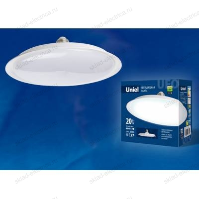 LED-U165-20W/6500K/E27/FR PLU01WH Лампа светодиодная. Форма «UFO», матовая. Дневной белый свет (6500K). Картон. ТМ Uniel