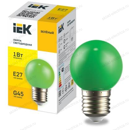 LIGHTING Лампа светодиодная декоративная G45 шар 1Вт 230В зеленый E27 IEK