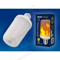 LED-L60-6W/FLAME/E27/FR PLD01WH Лампа светодиодная декоративная с типом свечения «эффект пламени». Форма «цилиндр», матовая. Картон. ТМ Uniel.