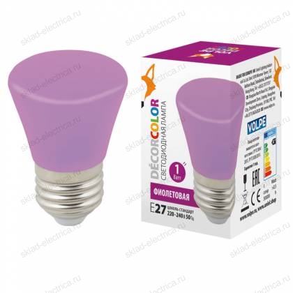LED-D45-1W/PURPLE/E27/FR/С BELL Лампа декоративная светодиодная. Форма "Колокольчик", матовая. Цвет фиолетовый. Картон. ТМ Volpe.