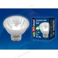 LED-MR11-3W/NW/GU4/220V GLZ21TR Лампа светодиодная, 220V. Прозрачная. Белый свет (4000K). Картон. ТМ Uniel.