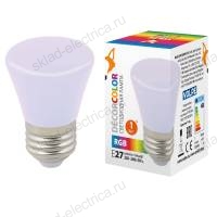 LED-D45-1W/RGB/E27/FR/С BELL Лампа декоративная светодиодная. Форма "Колокольчик", матовая. Цвет RGB. Картон. ТМ Volpe.