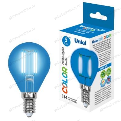 LED-G45-5W/BLUE/E14 GLA02BL Лампа светодиодная. Форма "шар". Серия Air color. Синий свет. Картон. ТМ Uniel