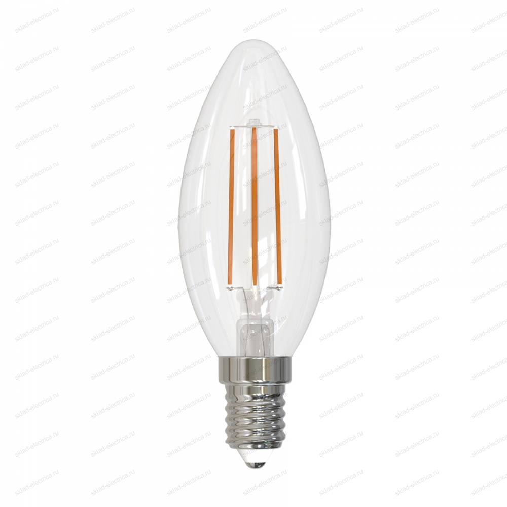 LED-C35-5W/3000K/E14/CL/SLF Лампа светодиодная. Форма "свеча", прозрачная. Теплый белый свет (3000K). ТМ Volpe