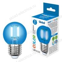 LED-G45-5W/BLUE/E27 GLA02BL Лампа светодиодная. Форма "шар". Серия Air color. Синий свет. Картон. ТМ Uniel