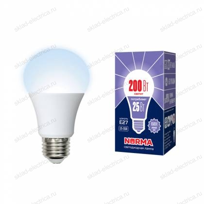 LED-A70-25W/6500K/E27/FR/NR Лампа светодиодная. Форма "A", матовая. Серия Norma. Дневной белый свет (6500K). Картон. ТМ Volpe