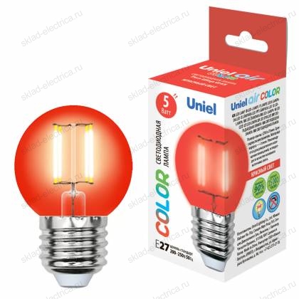 LED-G45-5W/RED/E27 GLA02RD Лампа светодиодная. Форма "шар". Серия Air color. Красный свет. Картон. ТМ Uniel