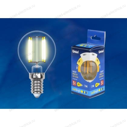 LED-G45-5W/WW/E14/CL/MB GLM10TR Лампа светодиодная. Форма «шар», прозрачная. Серия Multibright. Теплый белый свет (3000K). 100-50-10. Картон. ТМ Uniel.