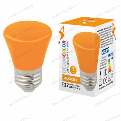 LED-D45-1W/ORANGE/E27/FR/С BELL Лампа декоративная светодиодная. Форма "Колокольчик", матовая. Цвет оранжевый. Картон. ТМ Volpe.