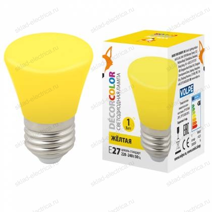 LED-D45-1W/YELLOW/E27/FR/С BELL Лампа декоративная светодиодная. Форма "Колокольчик", матовая. Цвет желтый. Картон. ТМ Volpe.