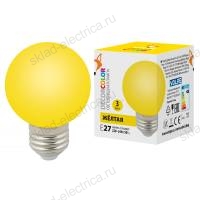LED-G60-3W/YELLOW/E27/FR/С Лампа декоративная светодиодная. Форма "шар", матовая. Цвет желтый. Картон. ТМ Volpe.