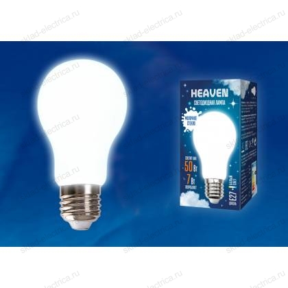 LED-A60-7W/4000K/E27/FR GLH01WH Лампа светодиодная. Форма "A", матовая. Серия Heaven. Белый свет (4000K). Картон. ТМ Uniel
