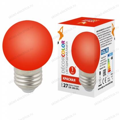 LED-G45-1W/RED/E27/FR/С Лампа декоративная светодиодная. Форма "шар", матовая. Цвет красный. Картон. ТМ Volpe.