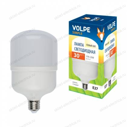 LED-M80-30W/WW/E27/FR/S Лампа светодиодная с матовым рассеивателем. Материал корпуса термопластик. Цвет свечения теплый белый. Серия Simple. Упаковка картон. ТМ Volpe