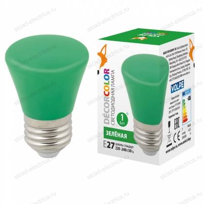 LED-D45-1W/GREEN/E27/FR/С BELL Лампа декоративная светодиодная. Форма "Колокольчик", матовая. Цвет зеленый. Картон. ТМ Volpe.