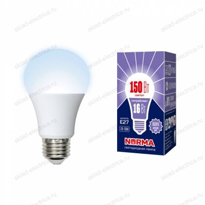 LED-A60-16W/DW/E27/FR/NR Лампа светодиодная. Форма "A", матовая. Серия Norma. Дневной белый свет (6500K). Картон. ТМ Volpe