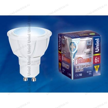LED-JCDR-6W/NW/GU10/FR/DIM/38D ALP01WH пластик
