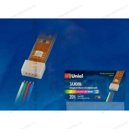 UCW-R10 WHITE 020 POLYBAG Изолирующий зажим для светодиодной ленты 5050, с 4 отверстиями для проводов, 10 мм, цвет белый, материал-силикон, 20 штук в пакете