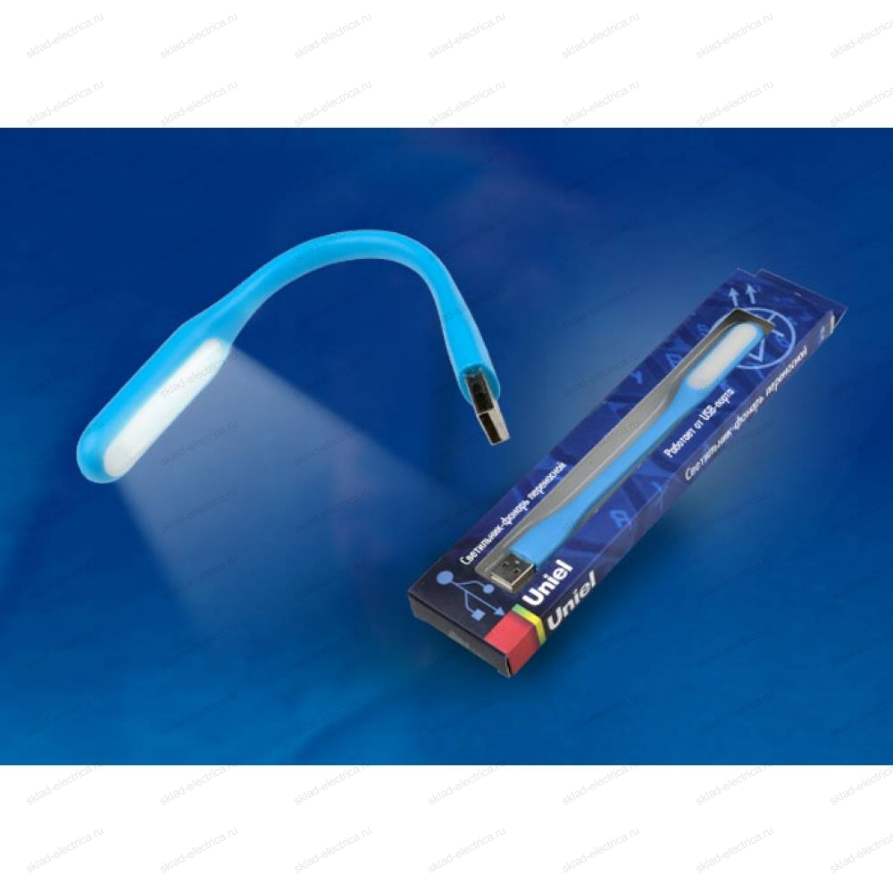TLD-541 Blue Светильник-фонарь переносной Uniel, прорезиненный корпус, 6 LED, питание от USB-порта. Упаковка-картон, цвет-синий.