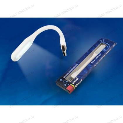 TLD-541 White Светильник-фонарь переносной Uniel, прорезиненный корпус, 6 LED, питание от USB-порта. Упаковка-картон, цвет-белый.