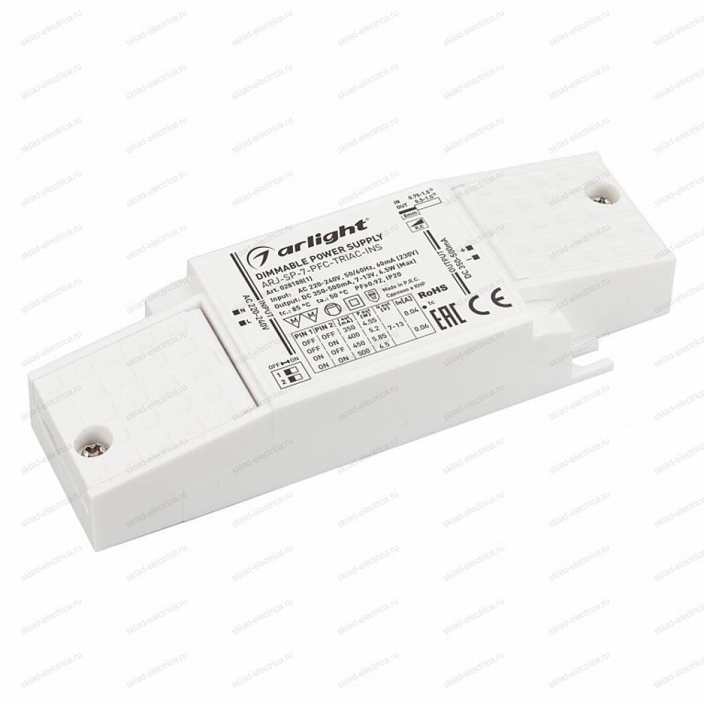 Блок питания ARJ-SP-7-PFC-TRIAC-INS (7W, 7-13V, 0.35-0.5A) (Arlight, IP20 Пластик, 5 лет)