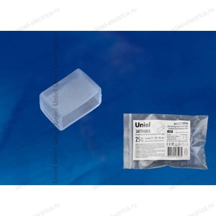 UCW-K14-CLEAR 025 POLYBAG Изолирующий зажим (заглушка) для светодиодной ленты 220В, 14-16х7мм, цвет прозрачный, 25 штук в пакете. TM Uniel