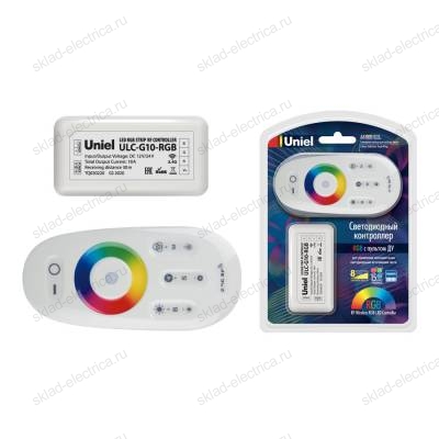 ULC-G10-RGB WHITE Контроллер для управления многоцветными светодиодными источниками света 12/24B с пультом ДУ 2,4ГГц. Цвет пульта белый.