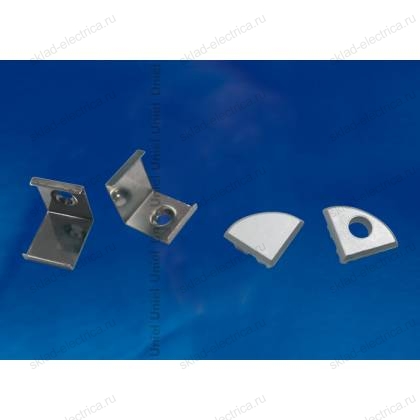 UFE-N06 SILVER A POLYBAG Набор аксессуаров для алюминиевого профиля. Крепежные скобы (4 шт., сталь) и заглушки (4 шт., пластик). Цвет серебро. ТМ Uniel