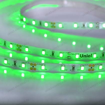 ULS-M11-2835-60LED/m-8mm-IP20-DC12V-4,8W/m-5M-GREEN PROFI Гибкая светодиодная лента на самоклеящейся основе. Катушка 5м. в герметичной упаковке. Зеленый свет. ТМ Uniel.