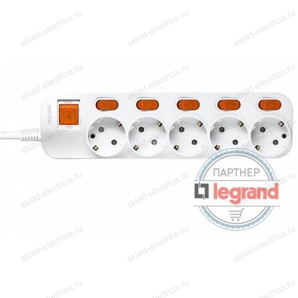Удлинитель 5 постов Legrand Anam e-Fren с выключателем+ индивидуальным выкл, 2,5м, 16A L855962D2