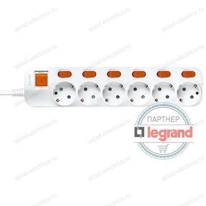 Удлинитель 6 постов Legrand Anam e-Fren с выключателем+ индивидуальным выкл, 4,5м, 16A L855962E4