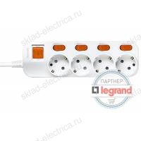 Удлинитель 4 поста Legrand Anam e-Fren с выключателем+ индивидуальным выкл, 2,5м, 16A L855962C2
