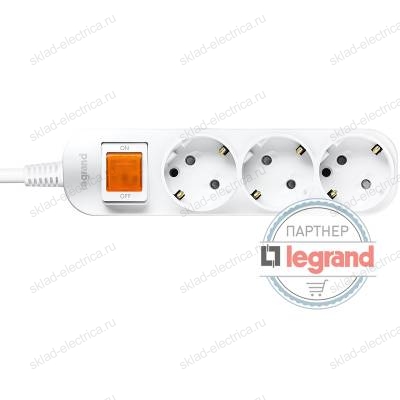 Удлинитель 3 поста Legrand Anam e-Fren с выключателем, 2,5м, 16A L855961B2